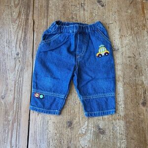 Vintage 2000s Blue Denim Kids Pants with Fun Car Patch